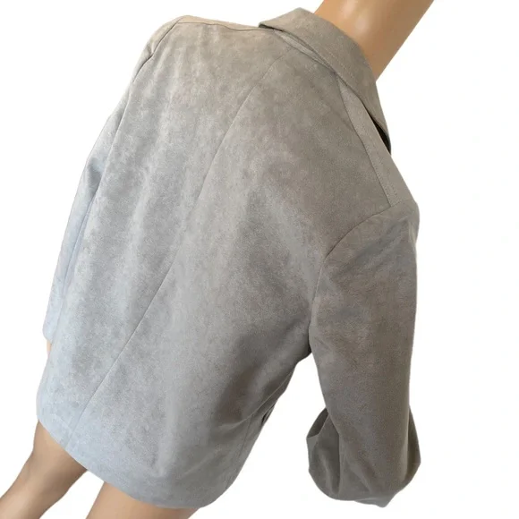 VINTAGE GINO ROSSI FOR WILSON GRAY SILVER ULTRA SUEDE BLAZER JACKET SZ 8 - Picture 6 of 16